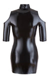 Schwarzes Wetlook-Minikleid mit Stehkragen und freien Schultern von Cottelli PARTY – Ansicht 5