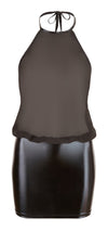 Schwarzes Minikleid aus Wetlook und Chiffon mit Neckholder und freiem Rücken von Cottelli PARTY – Ansicht 4