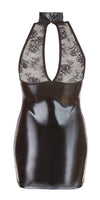 Schwarzes Wetlook-Kleid mit Spitzeneinsatz an Dekolleté und Rücken von Cottelli PARTY – Ansicht 5