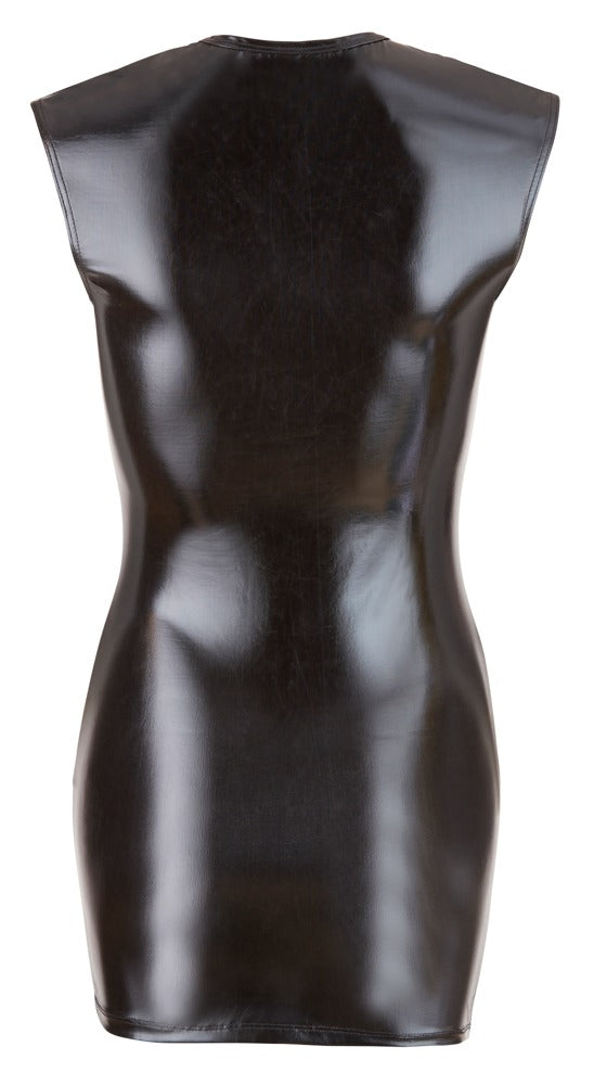 Schwarzes Wetlook-Minikleid mit tiefem Ausschnitt und 2-Wege-Zip von Cottelli PARTY – Ansicht 6