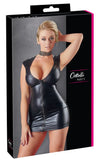 Schwarzes Wetlook-Minikleid mit tiefem Ausschnitt und 2-Wege-Zip von Cottelli PARTY