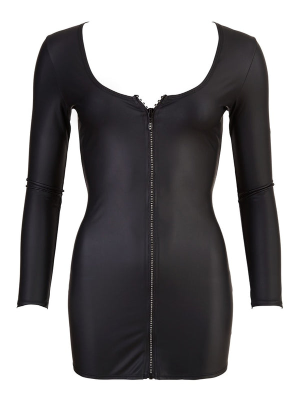 Schwarzes kurzes Kleid mit langem Arm und Glitzer-Reißverschluss von Cottelli PARTY – Ansicht 4