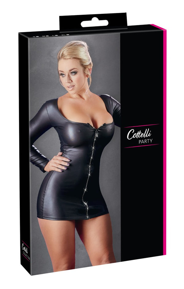 Schwarzes kurzes Kleid mit langem Arm und Glitzer-Reißverschluss von Cottelli PARTY