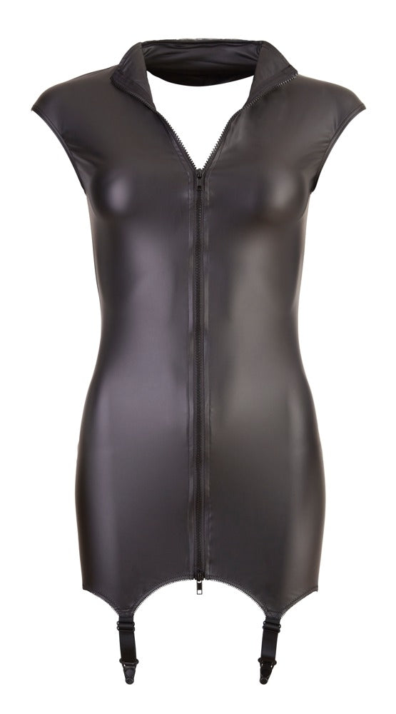 Schwarzes ärmelloses Kleid mit Reißverschluss und Strapshaltern von Cottelli PARTY – Ansicht 6