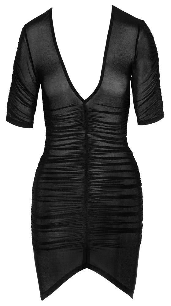 Schwarzes semi-transparentes Halbarm-Minikleid mit Raffung und V-Ausschnitt von Cottelli PARTY – Ansicht 6
