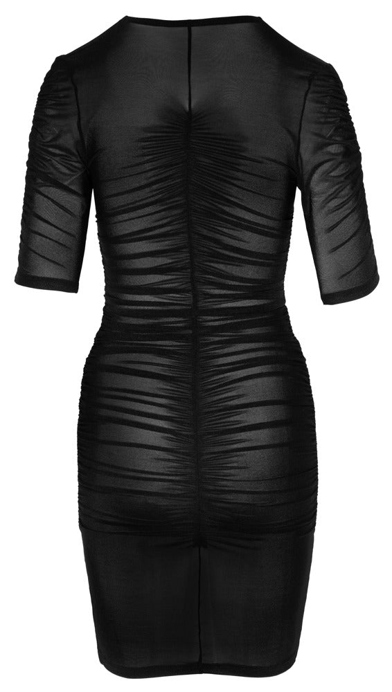 Schwarzes semi-transparentes Halbarm-Minikleid mit Raffung und V-Ausschnitt von Cottelli PARTY – Ansicht 7