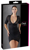 Schwarzes semi-transparentes Halbarm-Minikleid mit Raffung und V-Ausschnitt von Cottelli PARTY