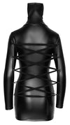 Schwarzes fesselndes Langarm-Minikleid im Mattlook mit hohem Kragen von Cottelli BONDAGE – Ansicht 8