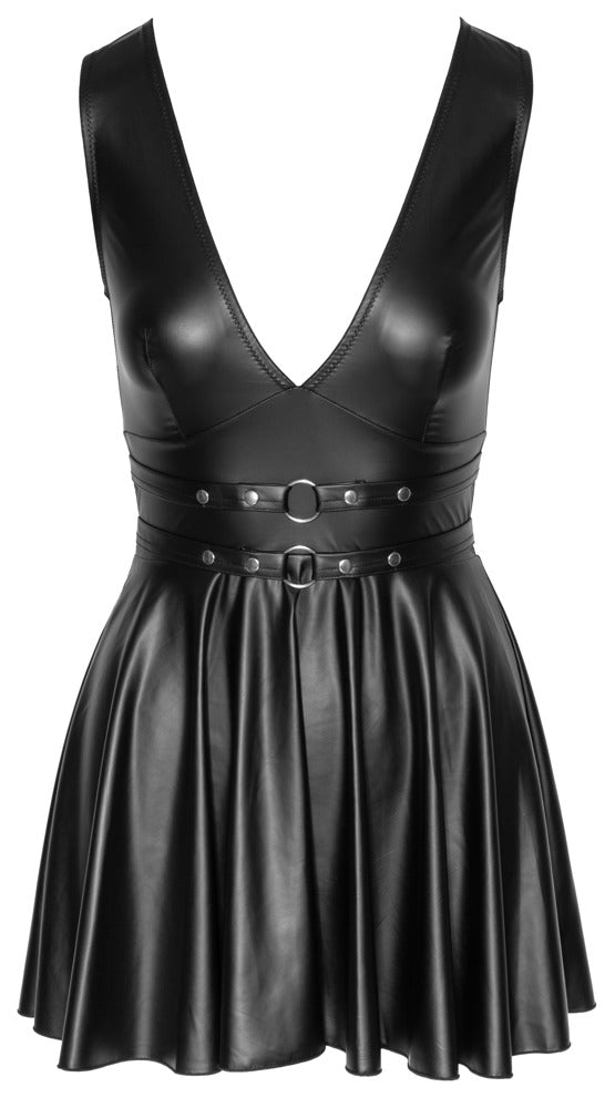 Schwarzes kurzes Kleid im Mattlook mit schwingendem Rock und V-Ausschnitt von Cottelli PARTY – Ansicht 6