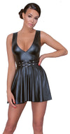 Schwarzes kurzes Kleid im Mattlook mit schwingendem Rock und V-Ausschnitt von Cottelli PARTY – Ansicht 2
