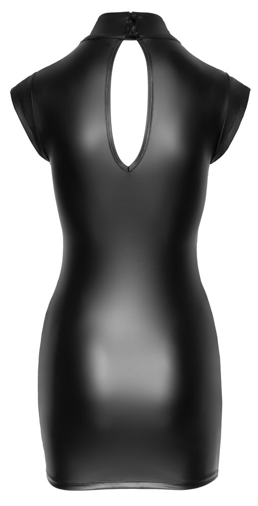 Schwarzes tailliertes Kleid im Mattlook mit Powernet-Einsätzen und Rückenausschnitt von Cottelli PARTY – Ansicht 7
