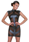 Schwarzes tailliertes Kleid im Mattlook mit Powernet-Einsätzen und Rückenausschnitt von Cottelli PARTY – Ansicht 3