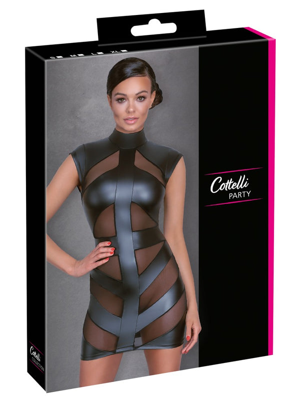 Schwarzes tailliertes Kleid im Mattlook mit Powernet-Einsätzen und Rückenausschnitt von Cottelli PARTY