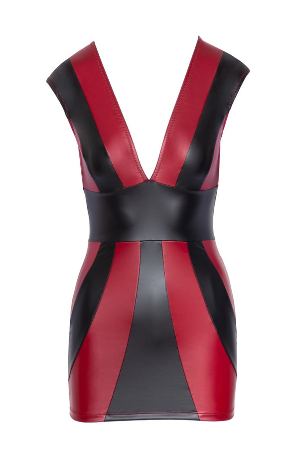 Rot-schwarzes tailliertes Kleid im Mattlook mit tiefem Ausschnitt von Cottelli PARTY – Ansicht 6