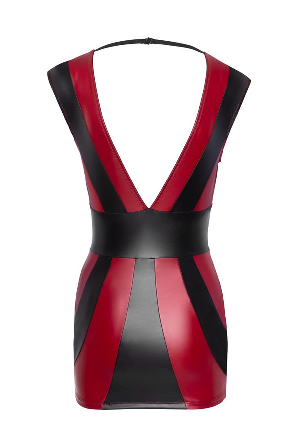 Rot-schwarzes tailliertes Kleid im Mattlook mit tiefem Ausschnitt von Cottelli PARTY – Ansicht 7
