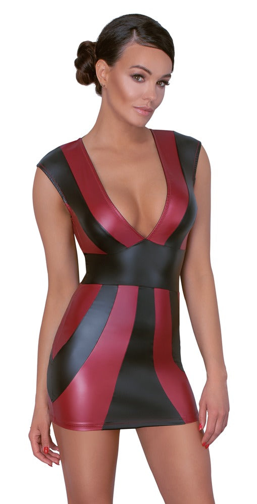 Rot-schwarzes tailliertes Kleid im Mattlook mit tiefem Ausschnitt von Cottelli PARTY – Ansicht 2