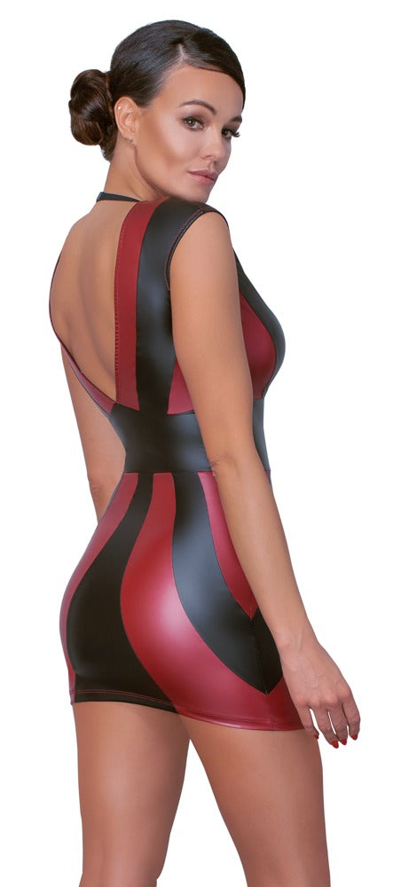 Rot-schwarzes tailliertes Kleid im Mattlook mit tiefem Ausschnitt von Cottelli PARTY – Ansicht 4