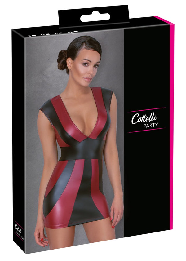 Rot-schwarzes tailliertes Kleid im Mattlook mit tiefem Ausschnitt von Cottelli PARTY