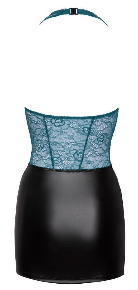 Petrolfarbenes Kleid in Zweiteiler-Optik mit Spitze und Roségold-Ringen von Cottelli – Ansicht 8