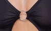 Schwarzes langes Kleid mit tiefem Dekolleté, Ring und asymmetrischem Rock von Cottelli PARTY – Ansicht 7