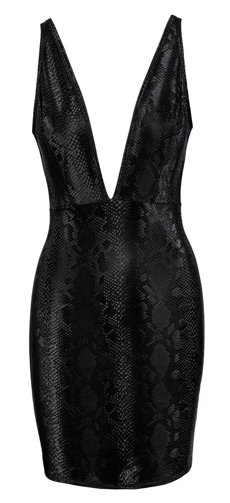 Schwarzes kurzes Kleid in Schlangenhaut-Optik mit tiefem Ausschnitt von Cottelli PARTY – Ansicht 7