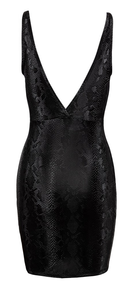 Schwarzes kurzes Kleid in Schlangenhaut-Optik mit tiefem Ausschnitt von Cottelli PARTY – Ansicht 8