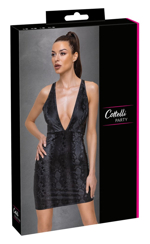 Schwarzes kurzes Kleid in Schlangenhaut-Optik mit tiefem Ausschnitt von Cottelli PARTY