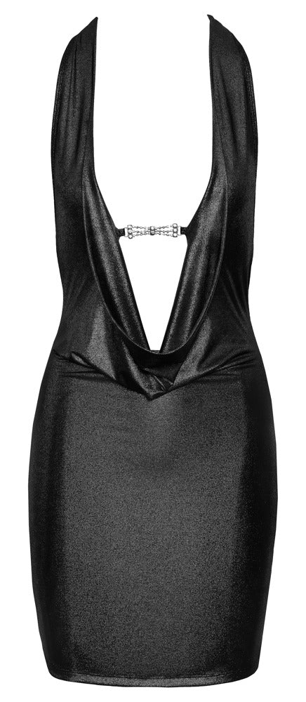Silbernes kurzes Kleid im Silberglanz mit Wasserfall-Ausschnitt und Strassspange von Cottelli PARTY – Ansicht 6