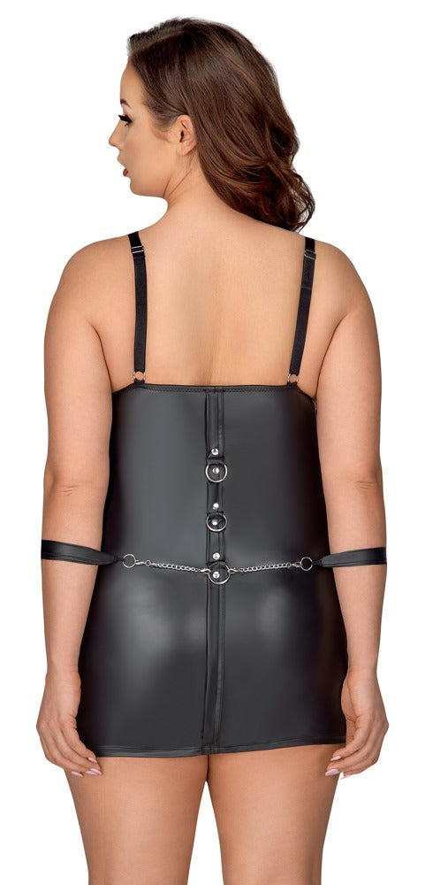 Schwarzes Minikleid mit zwei Handfesseln im Mattlook in großen Größen von Cottelli BONDAGE – Ansicht 5