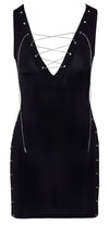 Schwarzes enges Kleid in semi-transparentem Glanz mit Schnür-Ösen und Kordel von Cottelli PARTY – Ansicht 7