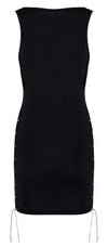 Schwarzes enges Kleid in semi-transparentem Glanz mit Schnür-Ösen und Kordel von Cottelli PARTY – Ansicht 8