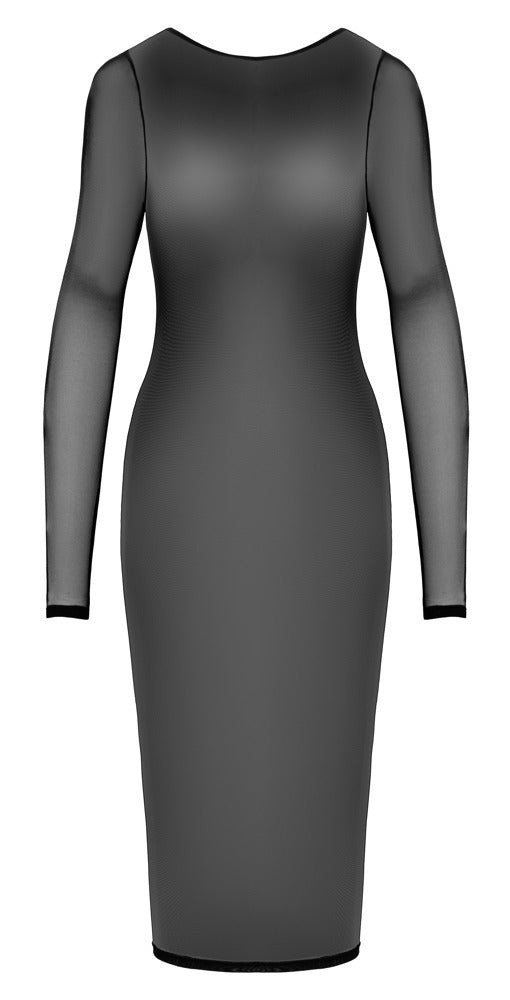 Schwarzes transparentes Langarm-Kleid aus Powernet mit aufregender Rückansicht von Cottelli PARTY – Ansicht 8