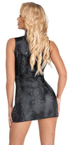 Schwarzes ärmelloses Kleid in Schlangenhaut-Optik mit Reißverschluss von Cottelli PARTY – Ansicht 4