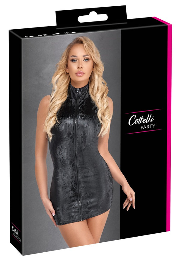 Schwarzes ärmelloses Kleid in Schlangenhaut-Optik mit Reißverschluss von Cottelli PARTY