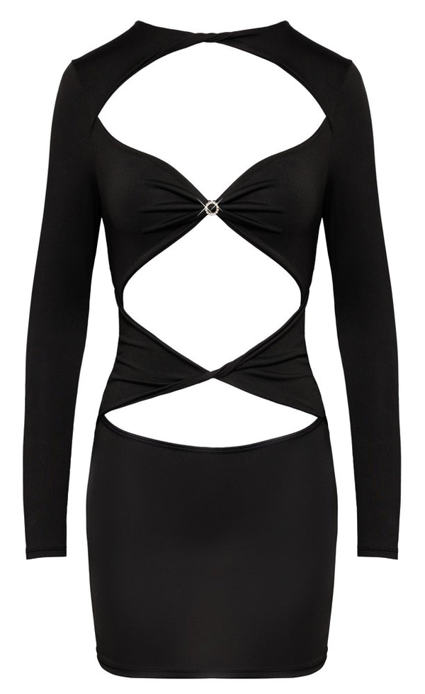 Schwarzes enges Langarm-Kleid mit gedrehten Cut-outs und Strassring von Cottelli PARTY – Ansicht 5
