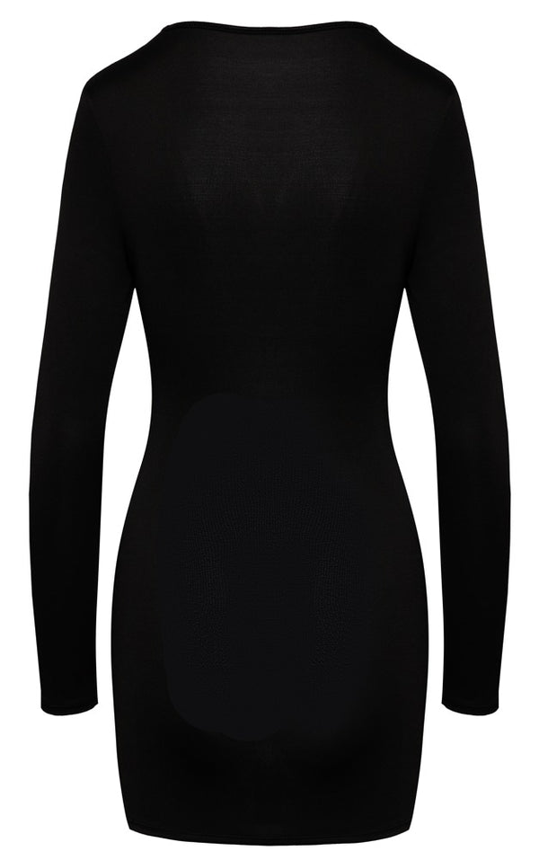 Schwarzes enges Langarm-Kleid mit gedrehten Cut-outs und Strassring von Cottelli PARTY – Ansicht 6
