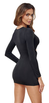 Schwarzes enges Langarm-Kleid mit gedrehten Cut-outs und Strassring von Cottelli PARTY – Ansicht 3