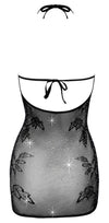 Schwarzes schulterfreies Netz-Kleid mit Strass-Besatz und Neckholder von Fantasy by Cottelli – Ansicht 7