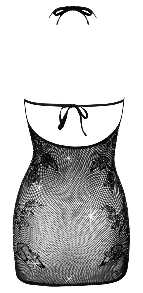Schwarzes schulterfreies Netz-Kleid mit Strass-Besatz und Neckholder von Fantasy by Cottelli – Ansicht 7