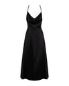 Schwarzes elegantes Kleid in Satin Optik mit feiner Spitze von Obsessive – Ansicht 3