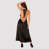Schwarzes elegantes Kleid in Satin Optik mit feiner Spitze von Obsessive – Ansicht 2