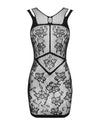 Schwarzes Minikleid mit floralem und geometrischem Muster von Obsessive – Ansicht 3