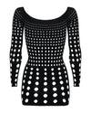 Schwarzes enges Minikleid Rocker mit Langarm in Loch-Optik von Obsessive – Ansicht 6
