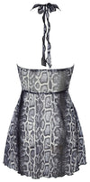 Graues Kleid in Schlangenhaut-Optik aus Powernet mit Ring und Neckholder von Cottelli PARTY – Ansicht 7