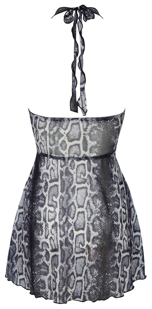 Graues Kleid in Schlangenhaut-Optik aus Powernet mit Ring und Neckholder von Cottelli PARTY – Ansicht 7