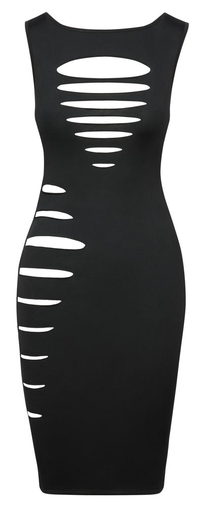 Schwarzes knielanges Etui-Kleid in zarter Transparenz mit Cut-outs von Cottelli PARTY – Ansicht 6