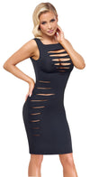 Schwarzes knielanges Etui-Kleid in zarter Transparenz mit Cut-outs von Cottelli PARTY – Ansicht 3