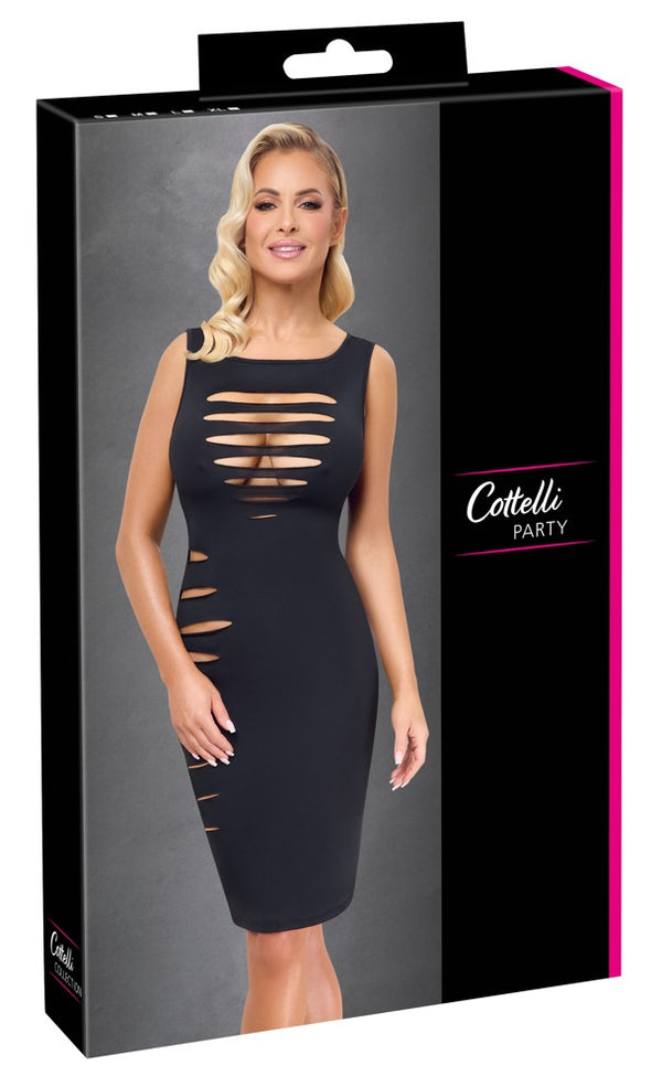 Schwarzes knielanges Etui-Kleid in zarter Transparenz mit Cut-outs von Cottelli PARTY