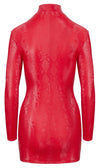 Rotes extrakurzes Kleid in Schlangenhaut-Optik mit Reißverschluss und Stehkragen von Cottelli PARTY – Ansicht 7