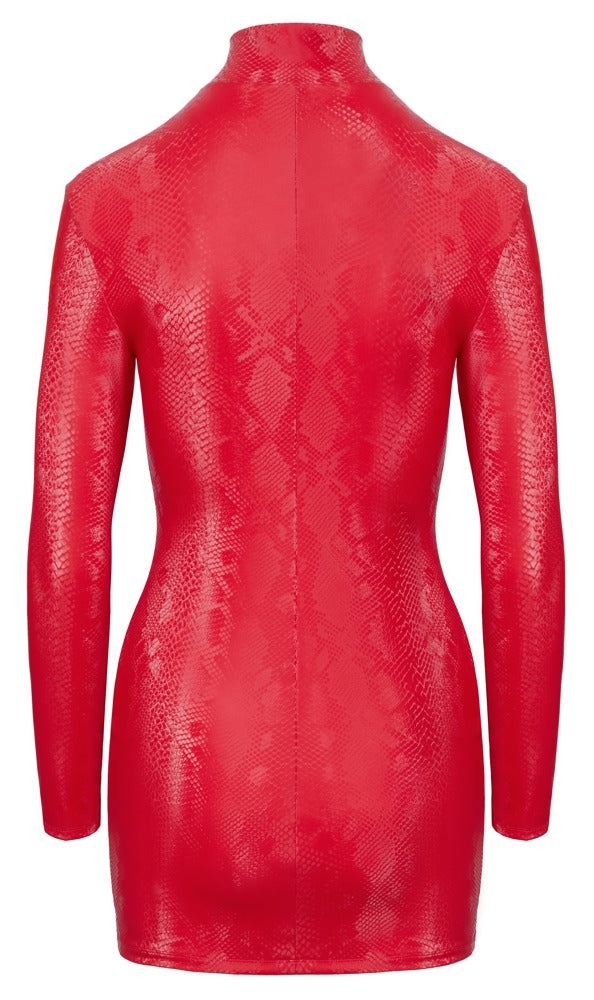 Rotes extrakurzes Kleid in Schlangenhaut-Optik mit Reißverschluss und Stehkragen von Cottelli PARTY – Ansicht 7
